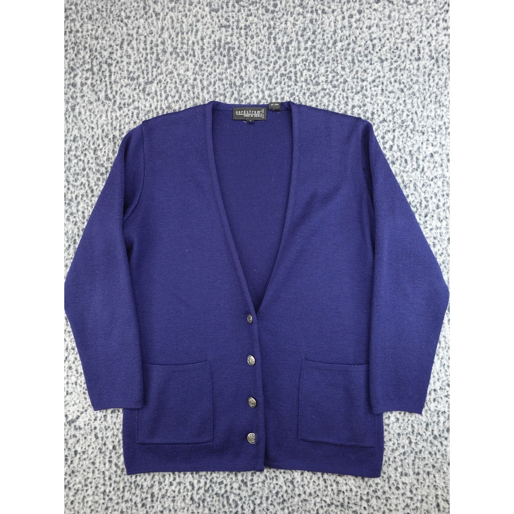 Nordstrom Cardigan Women Small Purple Merino Wool‎ V-Neck Crest Button